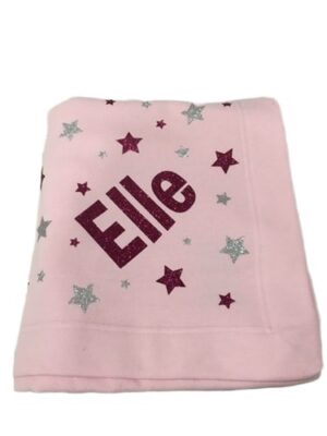 Pink personalized blanket with Elle and stars