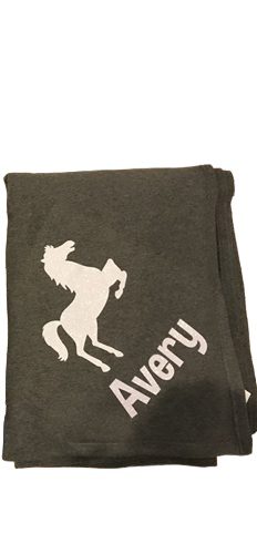 Folded blanket with rearing horse and Avery