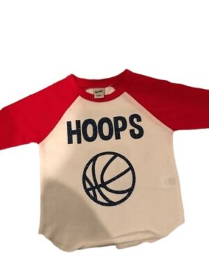 Kids' red-sleeve raglan tee "HOOPS" basketball