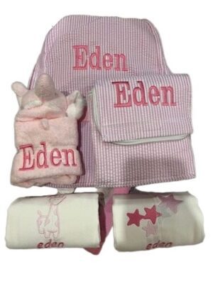 Pink baby gift set embroidered Eden
