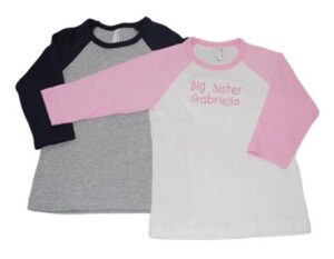 Pink and white Big Sister Gabriella raglan shirt