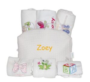 Zoey personalized baby towels with embroidered designs