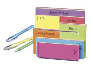 Colorful personalized sticky note pads and pens