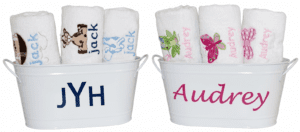 Personalized baby towel gift buckets