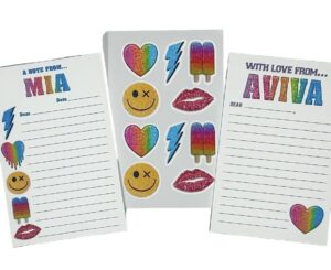 Rainbow glitter notepads with stickers