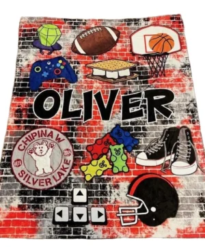 Personalized Oliver blanket with sports and games