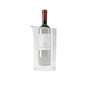 Red wine bottle in clear ice bucket