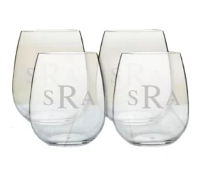 Set of four clear stemless wine glasses