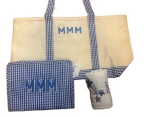 Monogrammed MMM beige tote bag set
