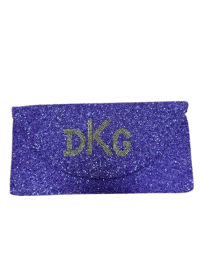 Purple glitter clutch with gold DKG initials