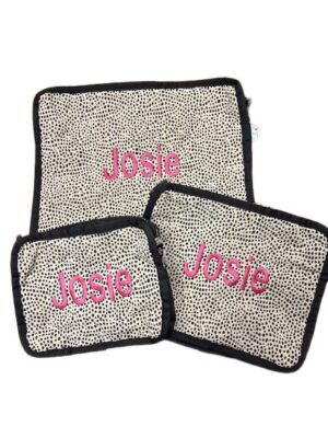 Three personalized embroidered cloth pouches "Josie