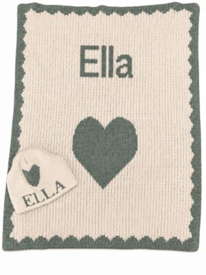 Knitted baby blanket and hat with Ella