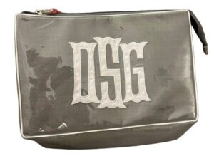 Gray pouch with DSG monogram and zipper