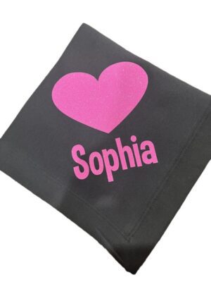 Black napkin with pink heart and Sophia