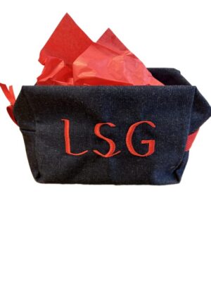 Embroidered LSG denim gift bag with tissue