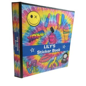 Lily's tie-dye sticker book with colorful icons