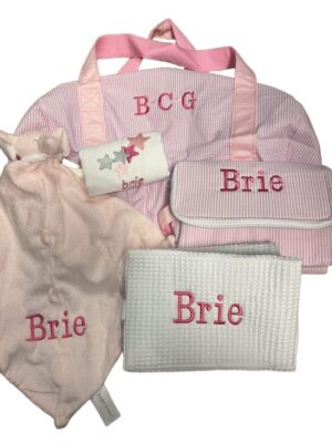 Pink personalized baby bag set embroidered Brie