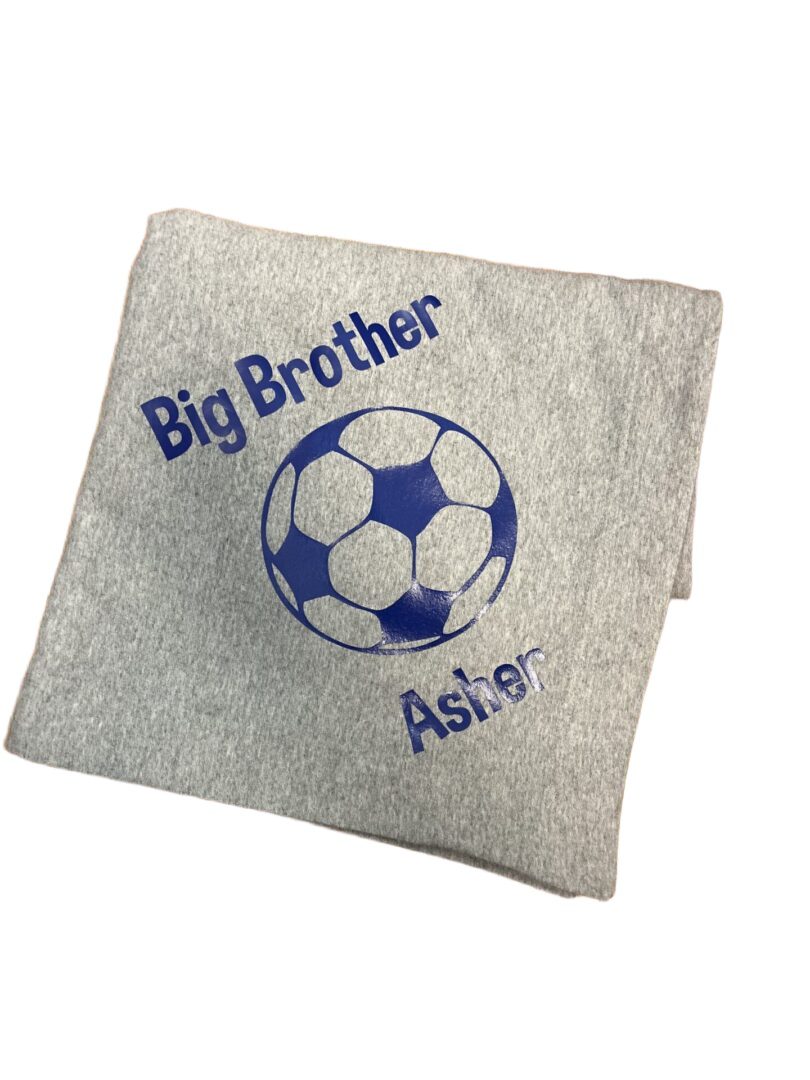 Gray Big Brother shirt with blue soccer