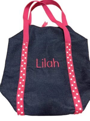 Dark denim tote bag embroidered "Lilah