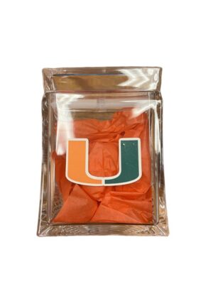 Glass jar with University of Miami logo