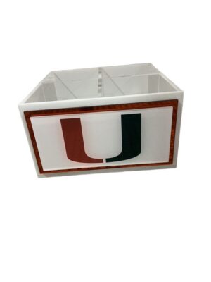 White organizer box with orange-green U logo