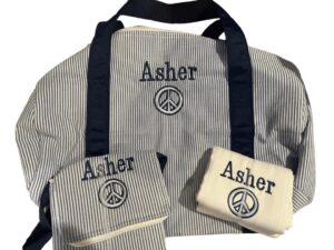 Striped embroidered duffel bag set Asher
