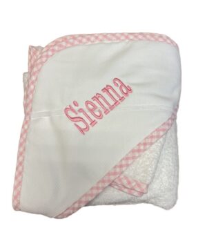 White hooded baby towel embroidered Sienna