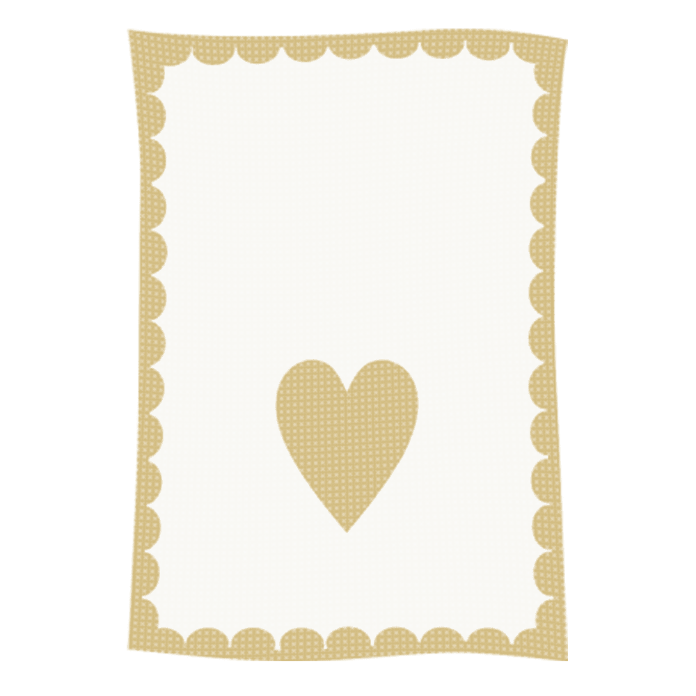 White card with gold heart and scalloped border