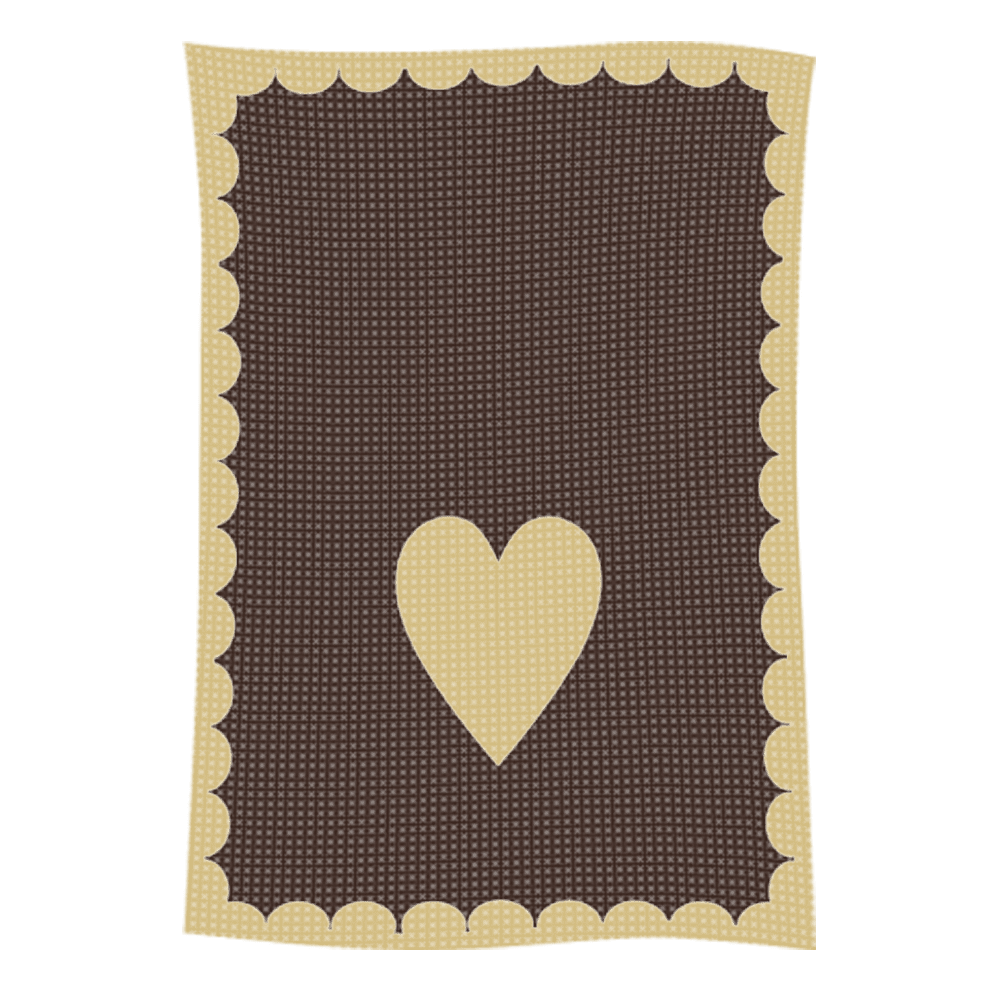 Brown fabric with scalloped border and heart