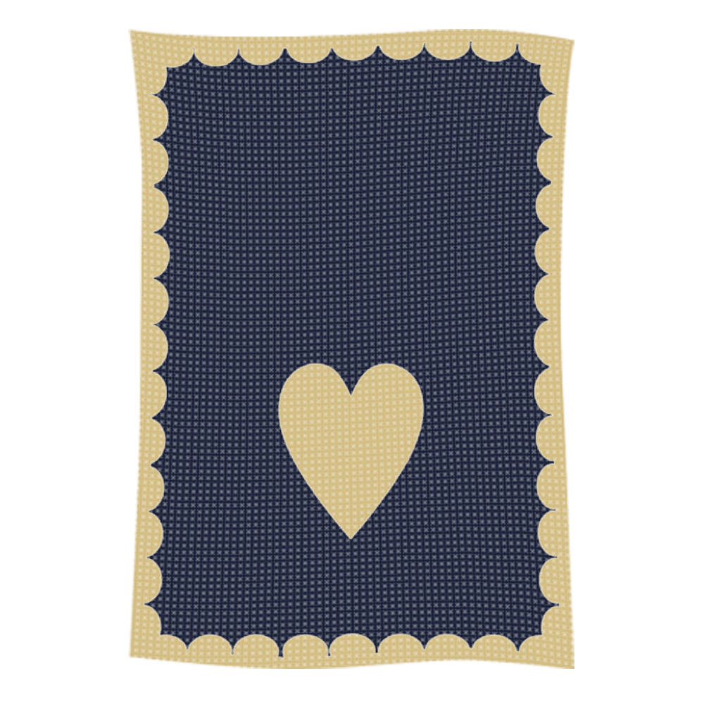 Navy quilt with yellow heart and scallops