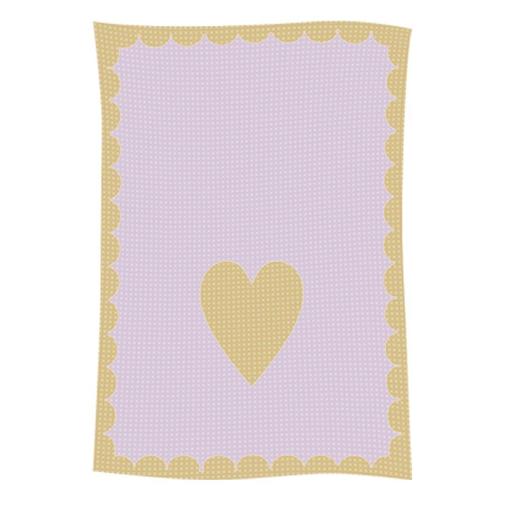Purple fabric with yellow heart and scalloped border