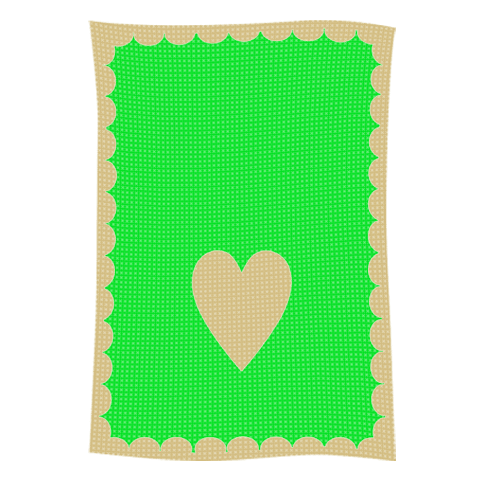 Green rectangle with beige heart and scalloped border