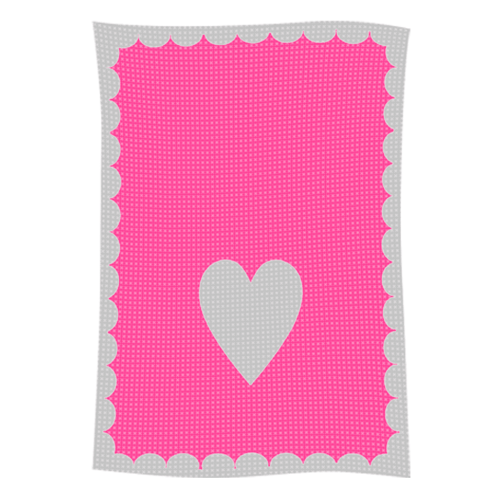 Pink card with scalloped gray border and heart