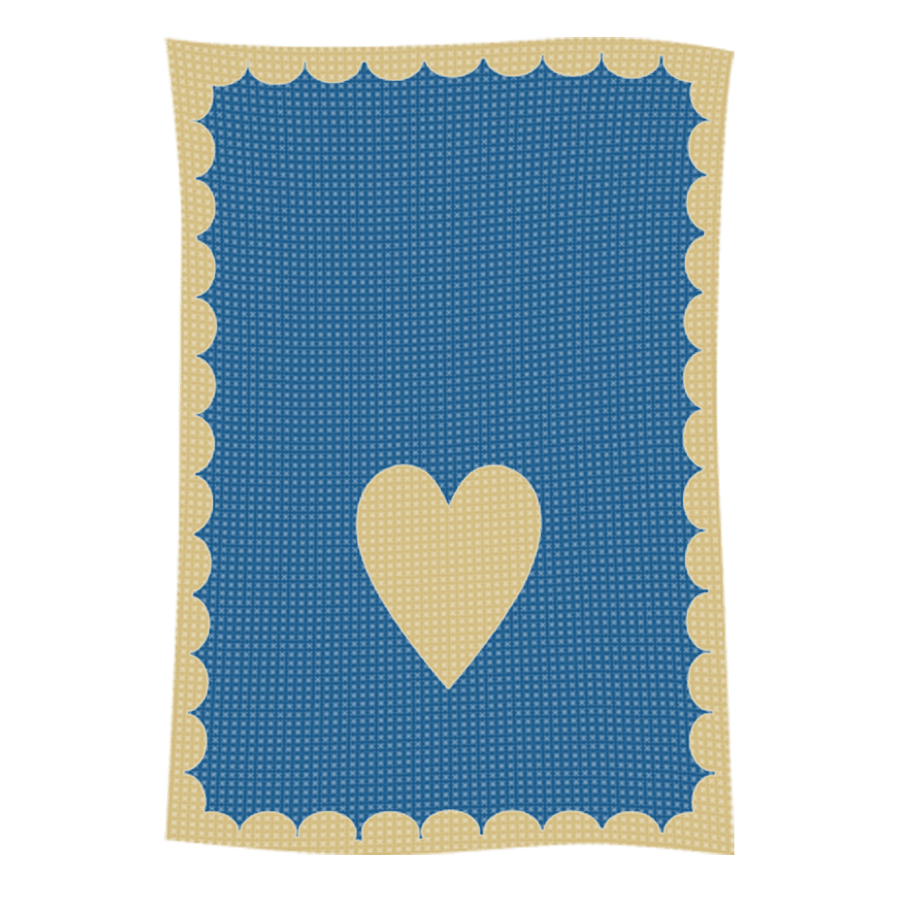 Blue crocheted blanket with beige heart