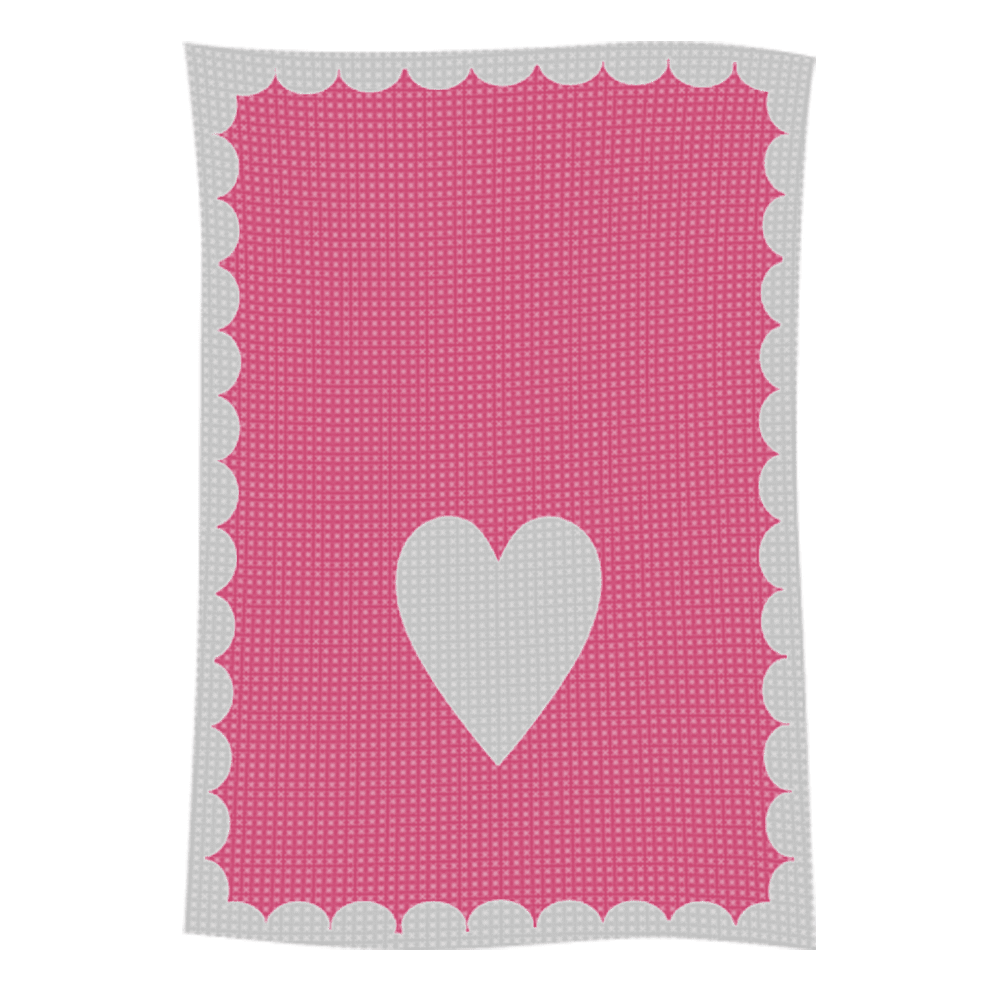 Pink blanket with white heart and scallops