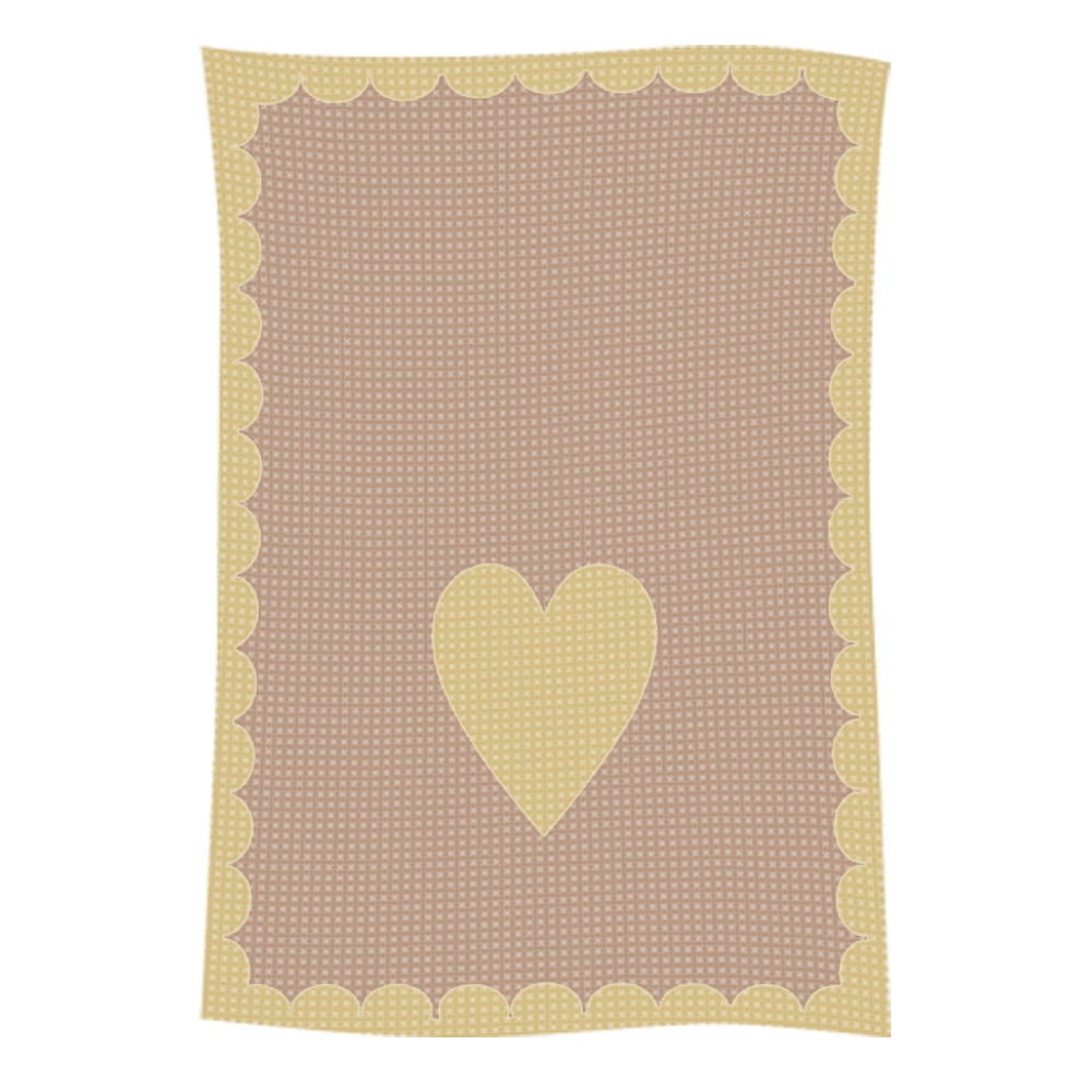 Pink rug with yellow heart and scalloped border