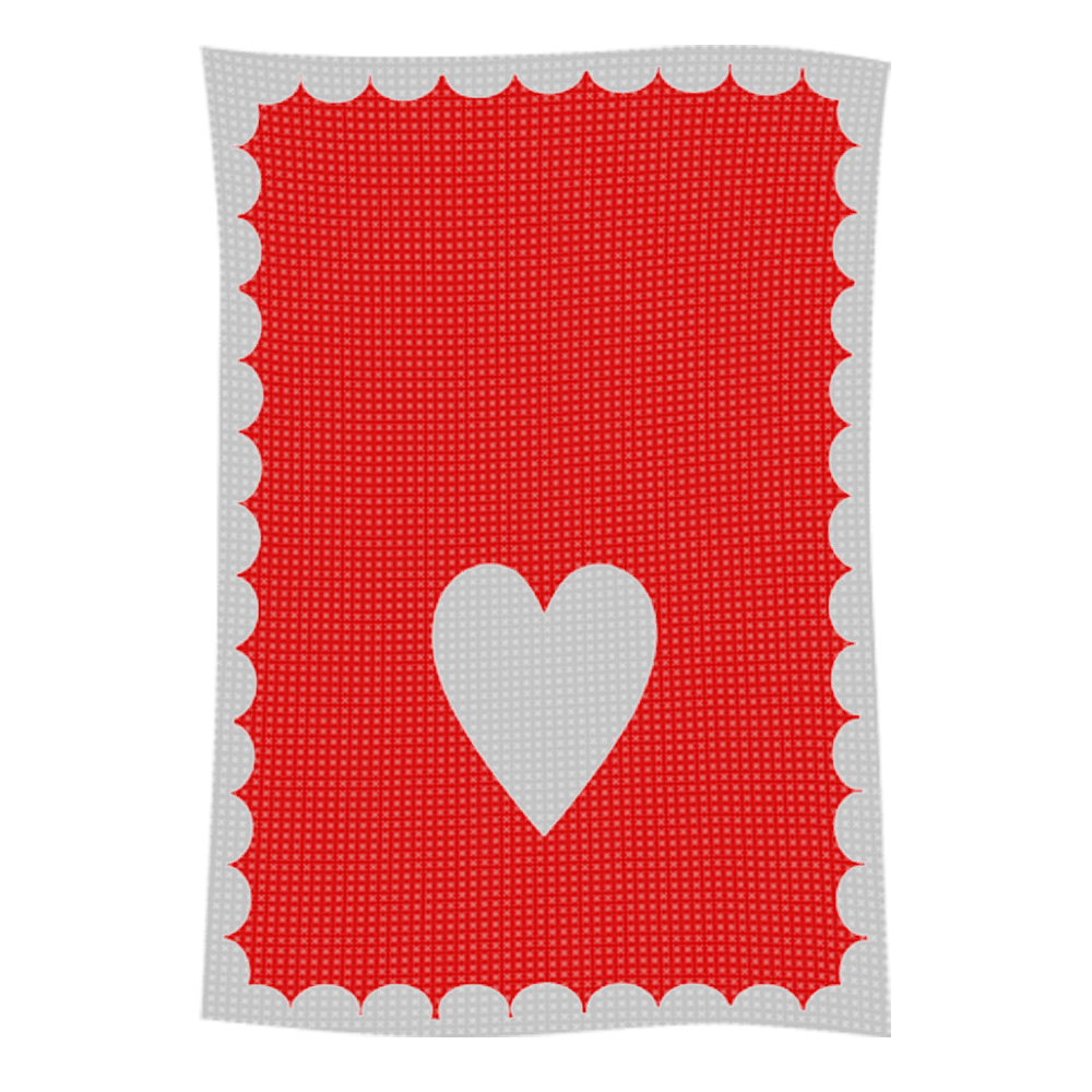 Red crocheted blanket with white heart