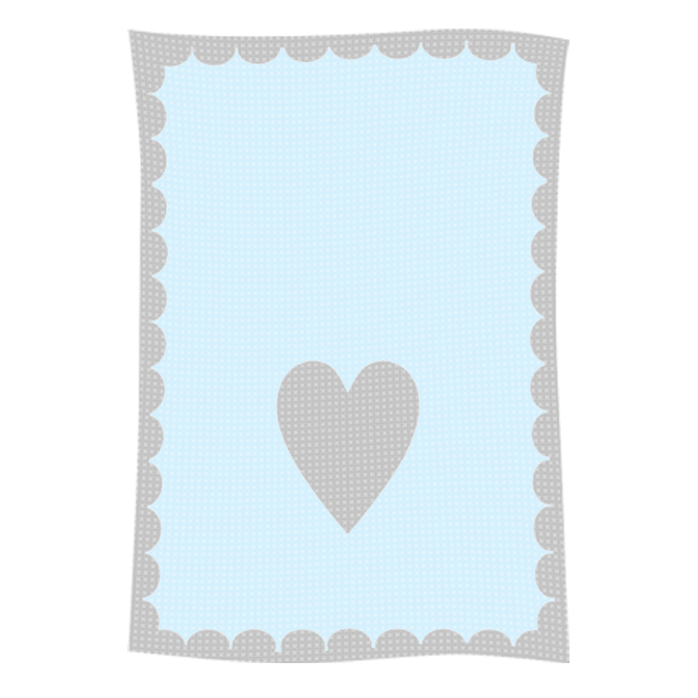 Blue scalloped rectangle with centered gray heart