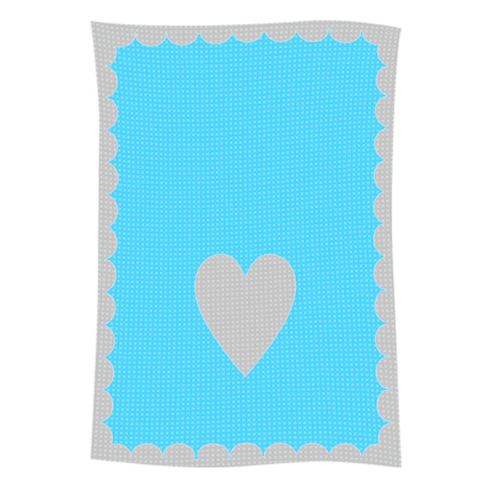 Blue panel with gray heart and scalloped border
