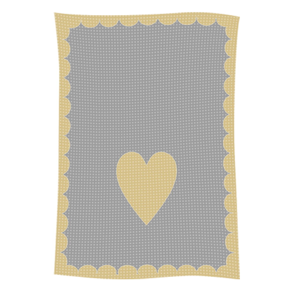 Gray blanket with yellow heart and scalloped border