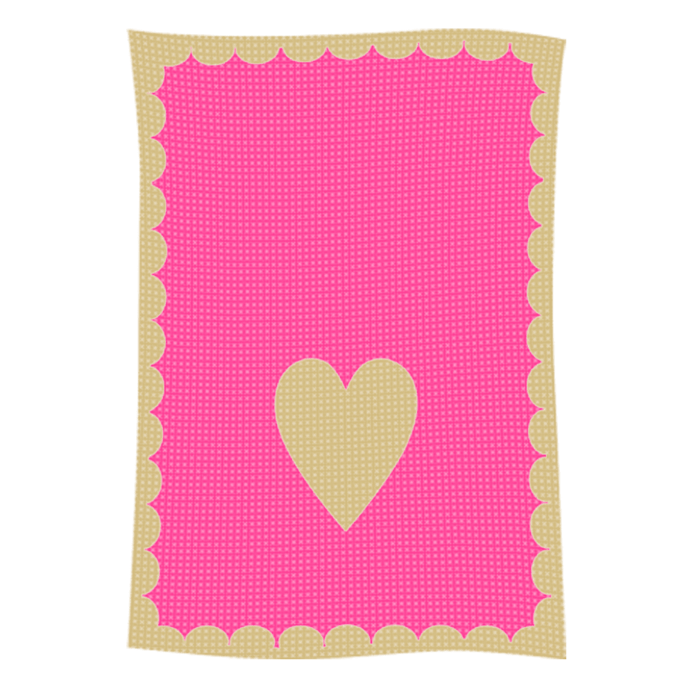 Pink card with beige heart and scalloped border