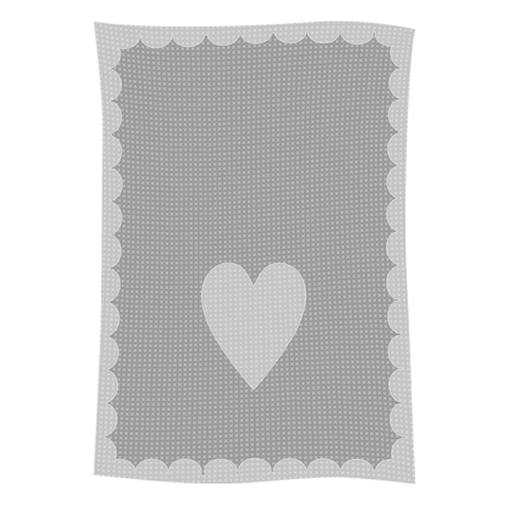 Gray decorative rug with heart and scalloped border