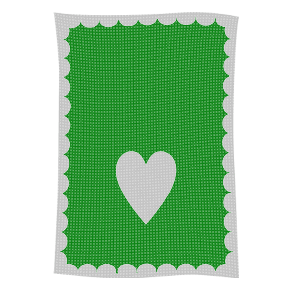 Green rectangle with white heart and scalloped border