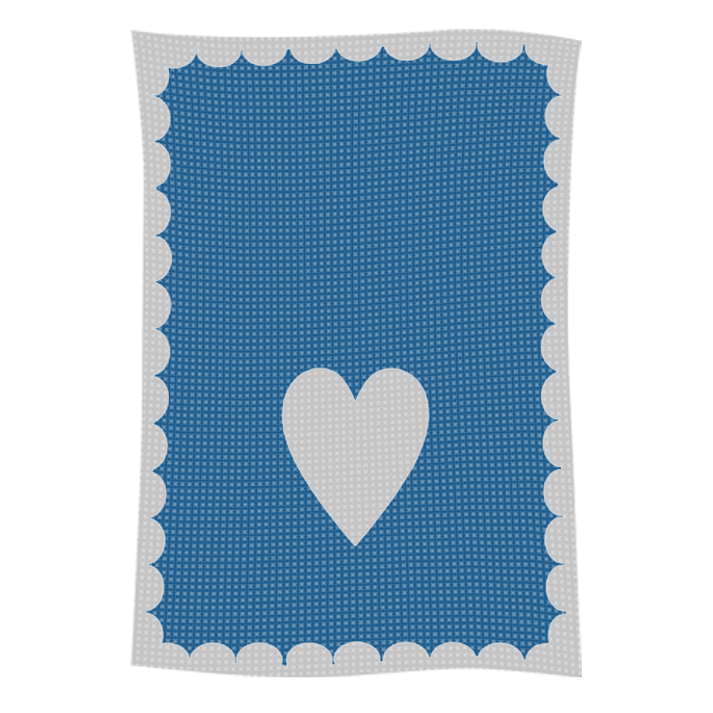 Blue card with white heart and scalloped border
