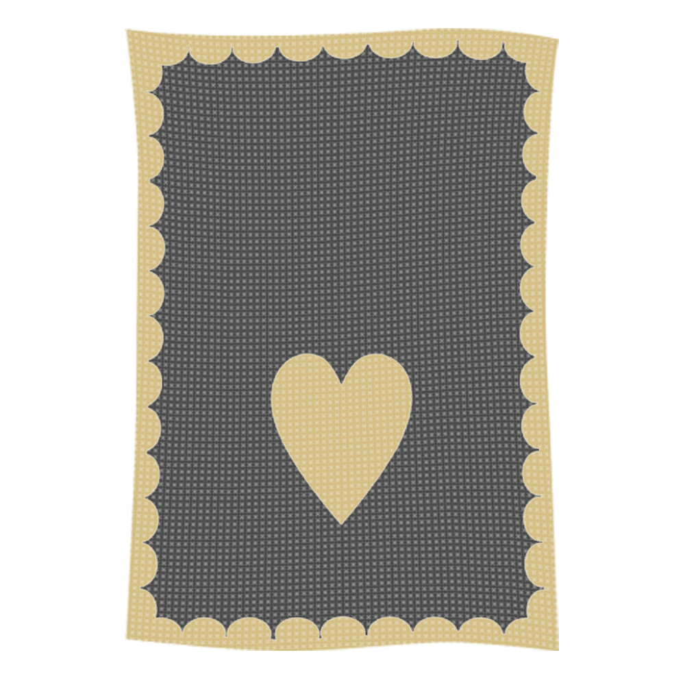 Gray blanket with beige heart and scalloped border