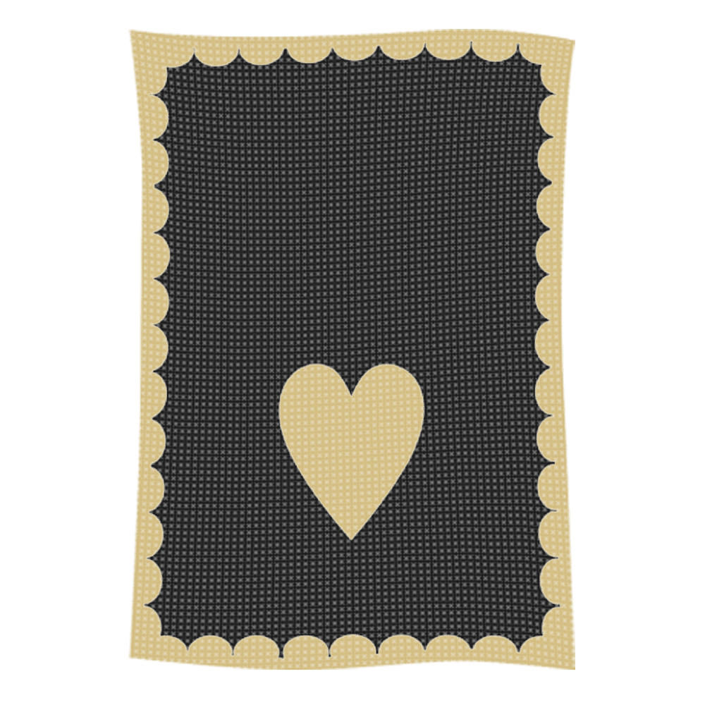 Black textured card with scalloped border and heart