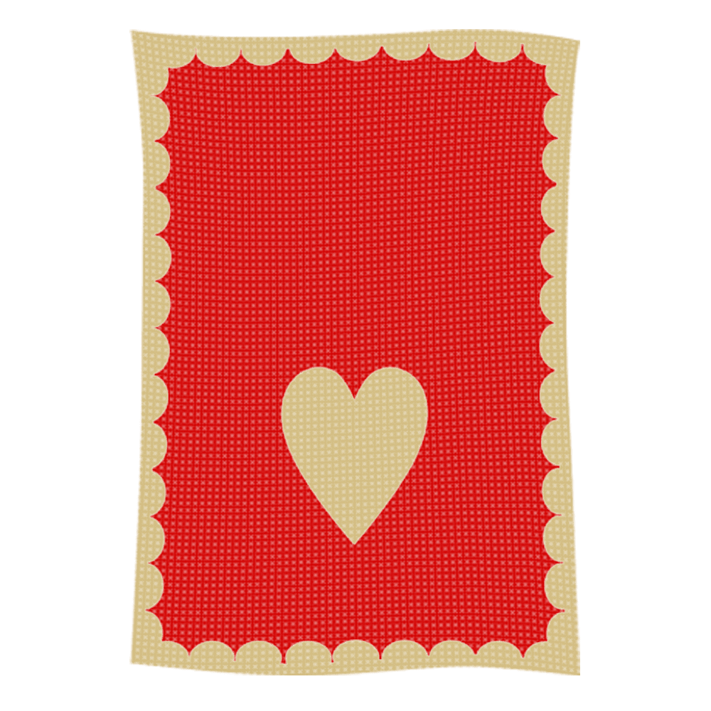 Red card with beige heart and scalloped border