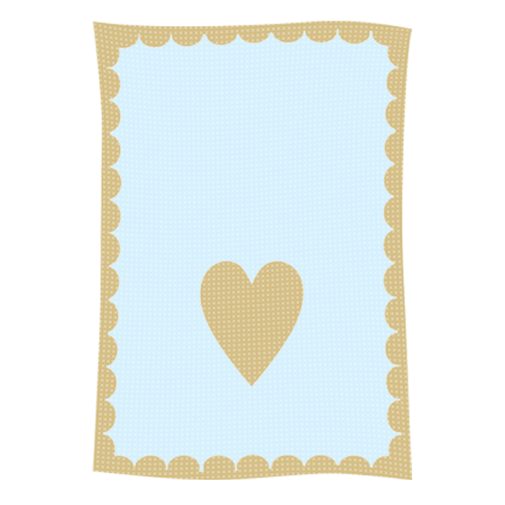 Blue scalloped fabric rectangle with gold heart