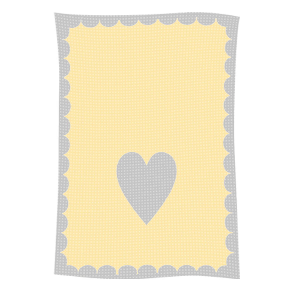 Yellow blanket with gray heart and scalloped border