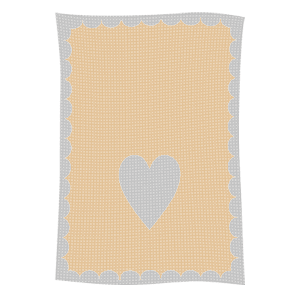 Beige blanket with gray heart and scalloped border